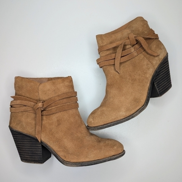 Sole Society Maren tan suede leather ankle boots heeled pull on women's size 11 - Picture 2 of 8